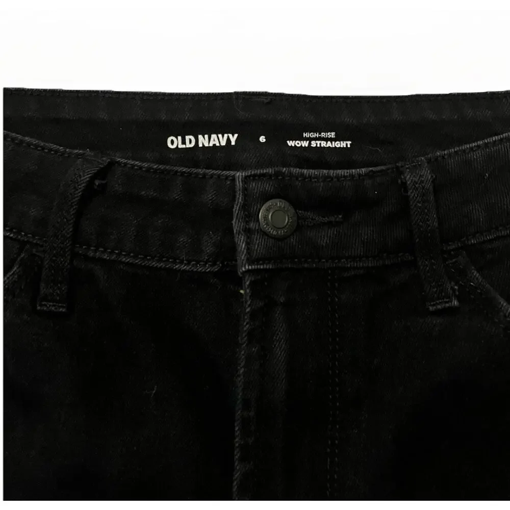 Old Navy High Rise Wow Straight Leg Jeans Black Size 6 Zipper 28 Inch Inseam